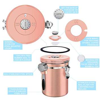 NEX Airtight Coffee Canister, Large Stainless Steel Kitchen Food Storage Container with Date Tracker and Scoop for Grounds Coffee, Beans, Tea, Flour, Sugar, 22OZ