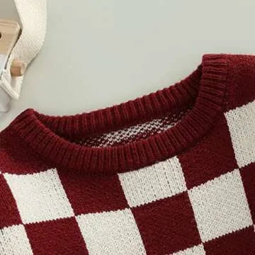 BemeyourBBs Toddler Baby Boy Girl Knit Sweater Romper Sweatshirt Soft Warm Fall Winter Clothes Matching Brother Sister Outfit (Plaid Wine Romper,3-6 Months)