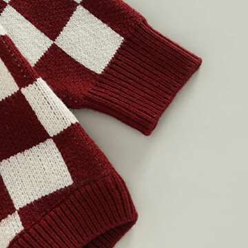 BemeyourBBs Toddler Baby Boy Girl Knit Sweater Romper Sweatshirt Soft Warm Fall Winter Clothes Matching Brother Sister Outfit (Plaid Wine Romper,3-6 Months)