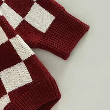 BemeyourBBs Toddler Baby Boy Girl Knit Sweater Romper Sweatshirt Soft Warm Fall Winter Clothes Matching Brother Sister Outfit (Plaid Wine Romper,3-6 Months)