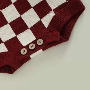 BemeyourBBs Toddler Baby Boy Girl Knit Sweater Romper Sweatshirt Soft Warm Fall Winter Clothes Matching Brother Sister Outfit (Plaid Wine Romper,3-6 Months)