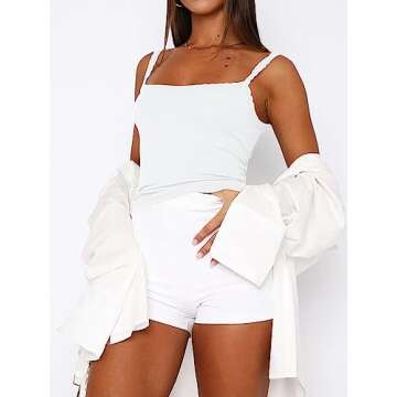 zhaistar Women’s Y2K Camisole Lace Trim Strappy Crop Cami Going Out Tank Top Sleeveless Slim Fit Shirt White XS