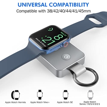 i.VALUX 2000mAh Keychain Portable Charger for Apple Watch Series 10/9/8/7/6/5/4/3/2/1/SE/Ultra/Nike+, Wireless Travel iwatch Charger USB C Charging Cable Smart Mini Small Power Bank in Pocket