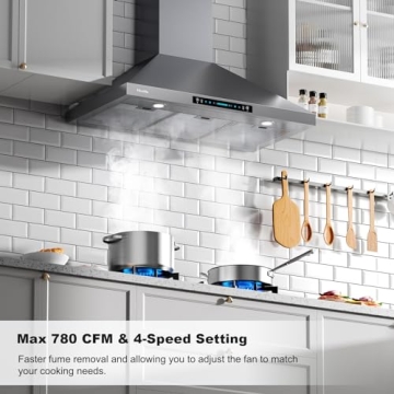 HisoHu 30" Range Hood - Ductless/Ducted, 780 CFM