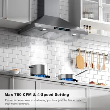 HisoHu 30" Range Hood - Ductless/Ducted, 780 CFM