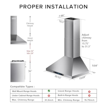 HisoHu 30" Range Hood - Ductless/Ducted, 780 CFM
