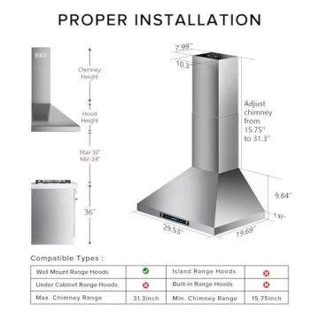 HisoHu 30" Range Hood - Ductless/Ducted, 780 CFM