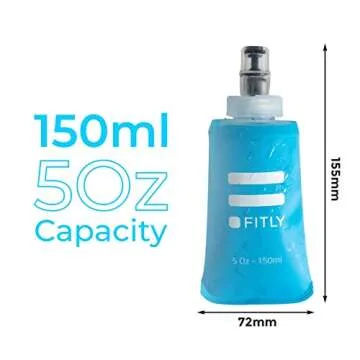 FITLY Soft Flask - 5 oz (150 ml)- Shrink As You Drink Pocket Soft Water Bottle for Hydration Pack/Running Vest- Folding Water Bottle for Running, Hiking, Cycling - Ski Water Bottles (FLASK150)