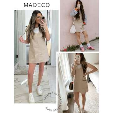 MAOECO Womens Fashion High Roller Overalls Loose Casual Denim Pinafore Mini Dress Romper Skirtall wi...