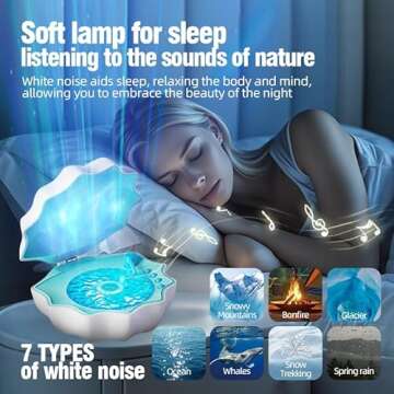 Northern Lights Projector, Night light projector for bedroom Built-in Bluetooth Speaker, White Noise, Shell Night Light for Room Decor/Gift for Kids/Party/Music/Relaxation/Birthday (Blue)
