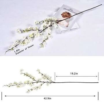 Shiny Flower 4PCS Artificial Cherry Blossom Silk Flowers for Decoration