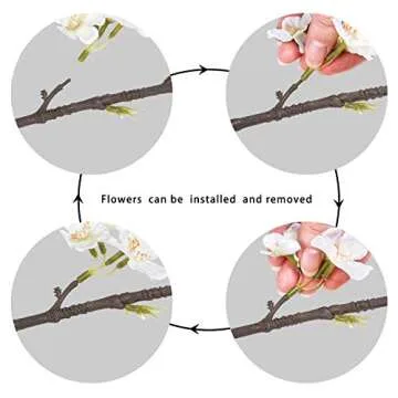 Shiny Flower 4PCS Artificial Cherry Blossom Silk Flowers for Decoration