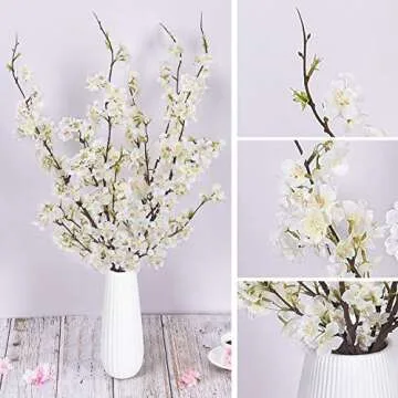 Shiny Flower 4PCS Artificial Cherry Blossom Silk Flowers for Decoration