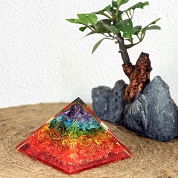 Organite Orgone Pyramid of Success: 7 Chakra Orgone Orgonite Pyramid Healing Crystal for Enhanced Meditation and Stress Relief, 7 Chakra Pyramid, Orgonite Crystal