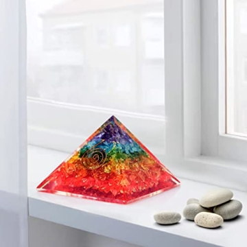 Organite Orgone Pyramid of Success: 7 Chakra Orgone Orgonite Pyramid Healing Crystal for Enhanced Meditation and Stress Relief, 7 Chakra Pyramid, Orgonite Crystal