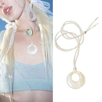 IOOOFU Fashion Shell Necklace Unique Nutural Round Pendant Clavicle Chain Birthday Valentines Day Or...