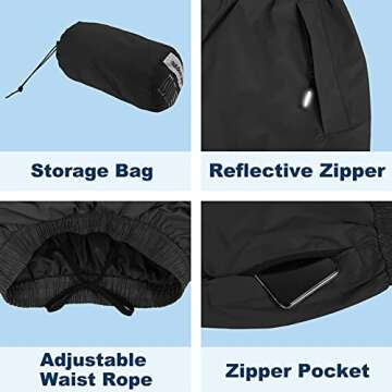 Outdoor Ventures Women's Rain Pants Packable Waterproof Hiking Pants Windproof Breathable Outdoor Rain Over Pants Black