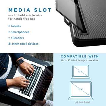 LAPGEAR Memory Foam Lap Desk with Wrist Rest and Media Slot - Medium - Black Carbon - Fits up to 15....
