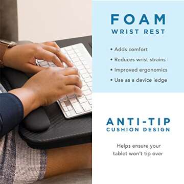 LAPGEAR Memory Foam Lap Desk with Wrist Rest and Media Slot - Medium - Black Carbon - Fits up to 15.6 Inch Laptops and Most Tablet Devices - Style No. 91338