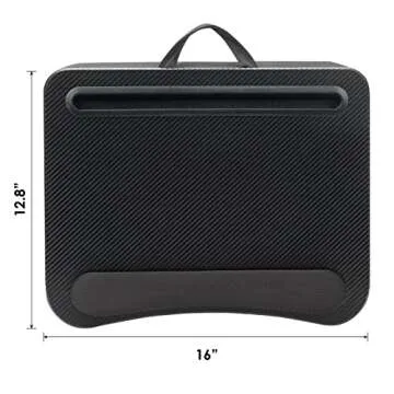 LAPGEAR Memory Foam Lap Desk with Wrist Rest and Media Slot - Medium - Black Carbon - Fits up to 15.6 Inch Laptops and Most Tablet Devices - Style No. 91338