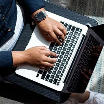 LAPGEAR Memory Foam Lap Desk with Wrist Rest and Media Slot - Medium - Black Carbon - Fits up to 15.6 Inch Laptops and Most Tablet Devices - Style No. 91338