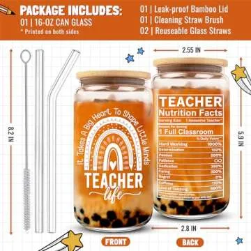 HEXMOZ Teacher Appreciation Gifts - Teacher Gifts for Women, Teacher Day Gifts, Thank You, Funny Birthday Gift Ideas - 1st, First Day, End of Year, Back To School Present - 16oz Teacher Glass Cup