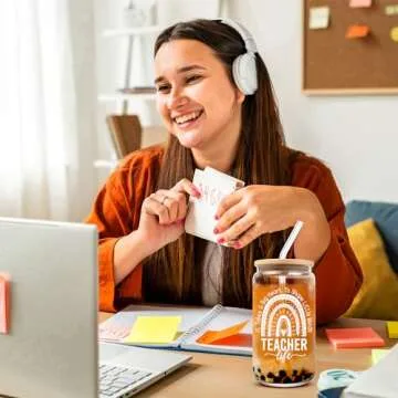 HEXMOZ Teacher Appreciation Gifts - Teacher Gifts for Women, Teacher Day Gifts, Thank You, Funny Birthday Gift Ideas - 1st, First Day, End of Year, Back To School Present - 16oz Teacher Glass Cup