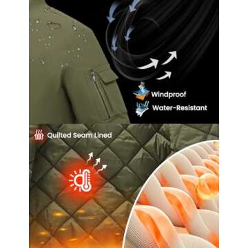 TBMPOY Men's Bomber Jacket Lightweight Winter Windbreaker Zip Up Padded Softshell Windproof Water-Resistant Casual Fall Coat Army Green XS