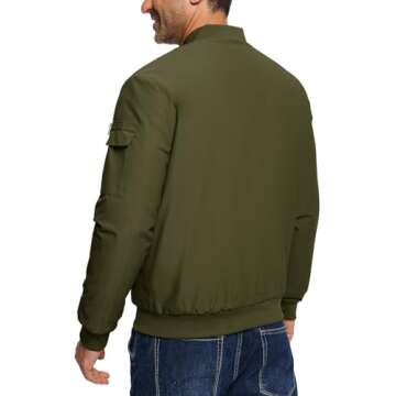 TBMPOY Men's Bomber Jacket Lightweight Winter Windbreaker Zip Up Padded Softshell Windproof Water-Resistant Casual Fall Coat Army Green XS