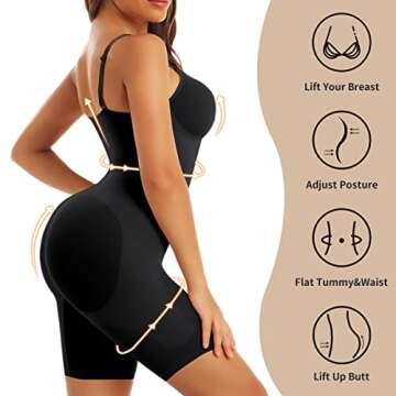 EUYZOU Shapewear Bodysuit for Women Tummy Control - Butt Lifting Fajas Full Body Shaper Seamless Thigh Slimmer Shorts - Black M/L