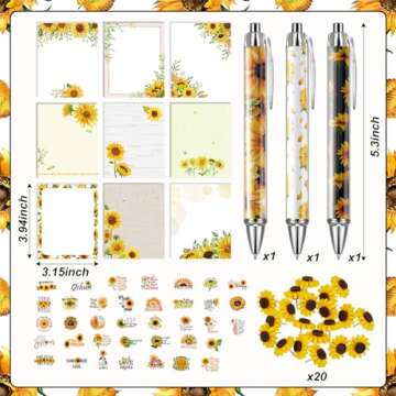 82 Pcs Sunflower Theme Office Supplies for Women Men Include 50 Sunflower Stickers 20 Push Pins 3 Pa...