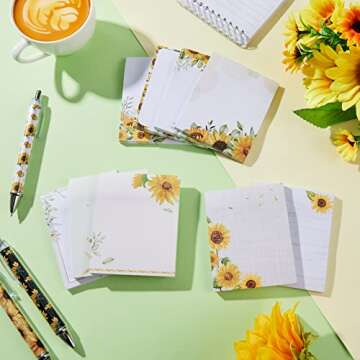 82 Pcs Sunflower Theme Office Supplies for Women Men Include 50 Sunflower Stickers 20 Push Pins 3 Pattern Retractable Pen 9 Sunflower Sticky Note Pads for Offices Schools