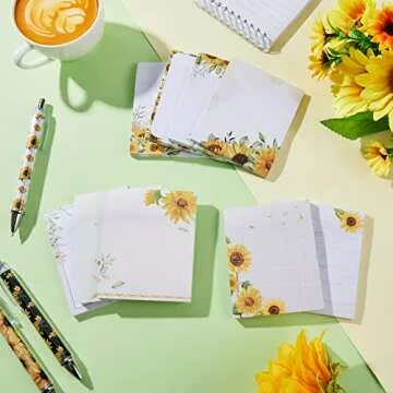 82 Pcs Sunflower Theme Office Supplies for Women Men Include 50 Sunflower Stickers 20 Push Pins 3 Pattern Retractable Pen 9 Sunflower Sticky Note Pads for Offices Schools