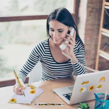 82 Pcs Sunflower Theme Office Supplies for Women Men Include 50 Sunflower Stickers 20 Push Pins 3 Pattern Retractable Pen 9 Sunflower Sticky Note Pads for Offices Schools