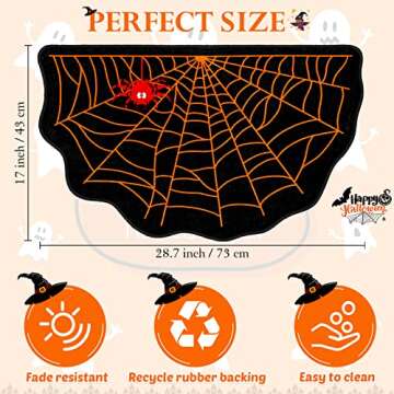 Halloween Door Mat Outdoor Non Slip Spider Web Welcome Rug Horror Halloween Doormat Spooky Bath Rug Indoor Scary Halloween Rug Doormat for Entrance, Home, Front Door Decoration, 17 x 29 Inches Indoor