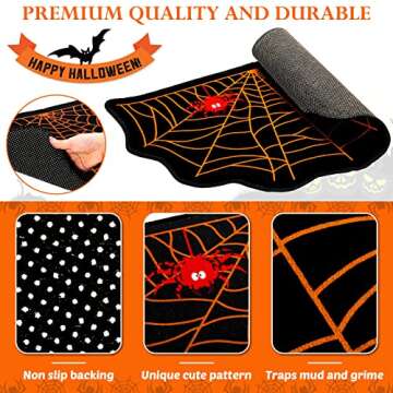 Halloween Door Mat Outdoor Non Slip Spider Web Welcome Rug Horror Halloween Doormat Spooky Bath Rug Indoor Scary Halloween Rug Doormat for Entrance, Home, Front Door Decoration, 17 x 29 Inches Indoor