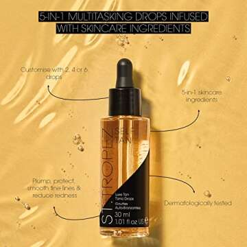 St.Tropez Luxe Tan Tonic Glow Drops, 5-in-1 Face Self Tanning Drops, Niacinamide, Hyaluronic Acid, V...