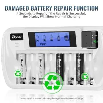 BONAI 8+1 Bay AA AAA Battery Charger with LCD Display for AA AAA NiMH NiCd & 9V Rechargeable Batteries Independent Control and Standard American AC Charging Plug