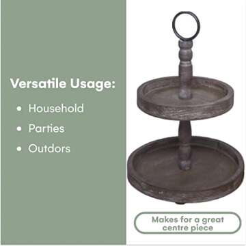 Hallops Wood 2 Tiered Tray | Rustic Farmhouse Decor | Rustic Serving Cake Stand | Galvanized Kitchen Table | Fall Decor | Food and Party Display(Chocolate)