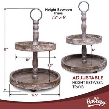 Hallops Wood 2 Tiered Tray | Rustic Farmhouse Decor | Rustic Serving Cake Stand | Galvanized Kitchen Table | Fall Decor | Food and Party Display(Chocolate)