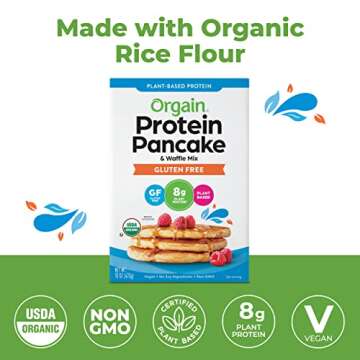 Orgain Protein Pancake & Waffle Mix, Gluten Free - Made with Organic Rice Flour, 8g of Plant Based Protein, Made without Dairy & Soy, Non-GMO, 15 Oz