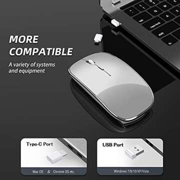 Halpilt Wireless Mouse Chargeable Portable Silent Wireless Mouse USB and Type-C Dual Mode Wireless M...