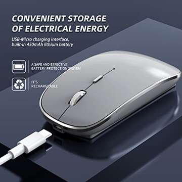 Halpilt Wireless Mouse Chargeable Portable Silent Wireless Mouse USB and Type-C Dual Mode Wireless Mouse 3 Adjustable DPI for Laptop, Mac, MacBook, Android, PC (Q23S Black) (Grey)