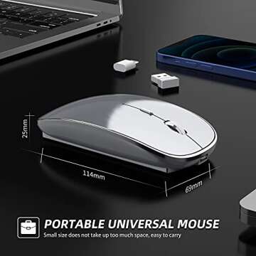 Halpilt Wireless Mouse Chargeable Portable Silent Wireless Mouse USB and Type-C Dual Mode Wireless Mouse 3 Adjustable DPI for Laptop, Mac, MacBook, Android, PC (Q23S Black) (Grey)