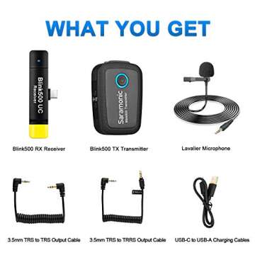 2.4GHz Wireless Lavalier Microphone System, Saramonic Blink500 B5 Video Recording Mic with Battery-F...