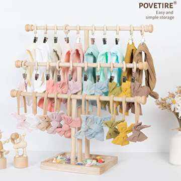 POVETIRE Headband Holder Stand Storage for Baby, 3 Tier Wooden Bow Organizer for Girls Hair Bows, In...