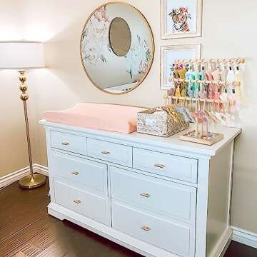 POVETIRE Headband Holder Stand Storage for Baby, 3 Tier Wooden Bow Organizer for Girls Hair Bows, Infant Hair Accessories Rack Display for Nursery Decor