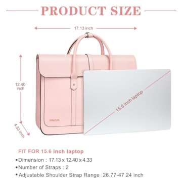 MOSISO Laptop Bag for Women, 15-15.6 inch PU Leather Laptop Shoulder Bag Convertible Backpack, 16 inch Messenger Bag Casual Handbag Work Briefcase Travel Computer Bag with Bowknot, Pink