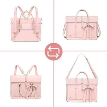 MOSISO Laptop Bag for Women, 15-15.6 inch PU Leather Laptop Shoulder Bag Convertible Backpack, 16 inch Messenger Bag Casual Handbag Work Briefcase Travel Computer Bag with Bowknot, Pink