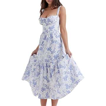 Sunloudy Women Low Back Maxi Dress Spaghetti Strap Floral Print Bodycon Backless Long Dress Cocktail Party Club Dress(Blue d,Small)